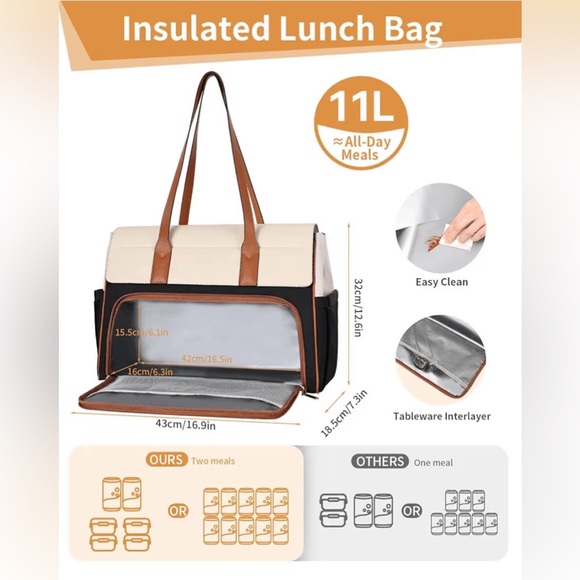 Stylish Laptop Tote Bag with Insulated Lunch Compartment for Women, NEW - Picture 2 of 12